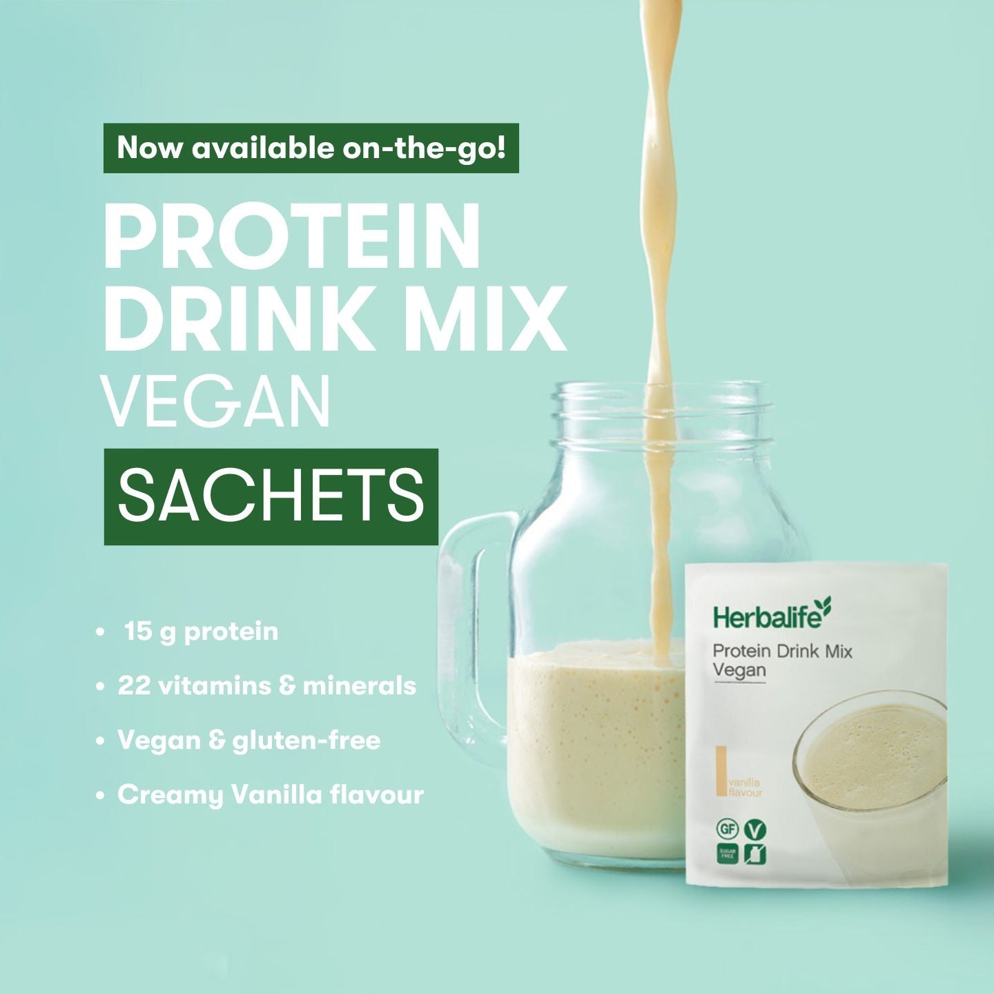 Vegan Protein Drink Mix Sachets Vanilla Pack of 7 sachets